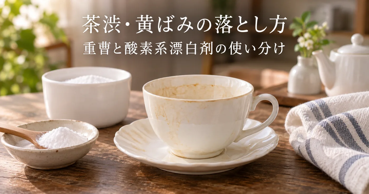 ティーカップの茶渋・黄ばみの落とし方：重曹と酸素系漂白剤の使い分け